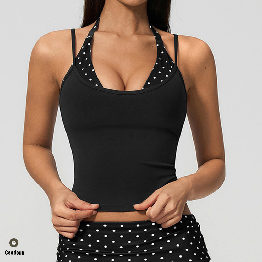 Pilates Yoga Wrap Top - حمالة صدر رياضية نسائية منقطة بحمالات