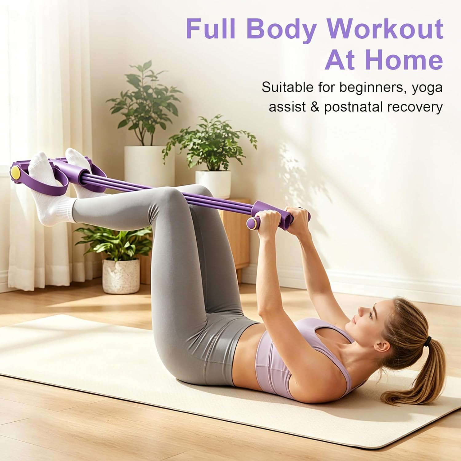 Pilates Yoga Reformer - حبل مقاومة متعدد الوظائف بأربعة أنابيب،